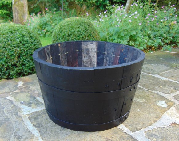 24" Dark Stained Finish Oak Tub Half-Barrel