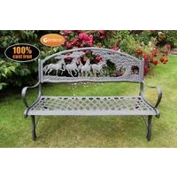 Countryside Cast Iron Bench With Horses & Tree Motive