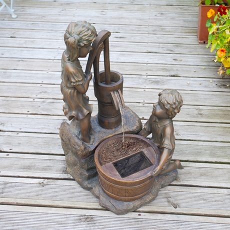 Boy & Girl With Water Pump Solar Fountain