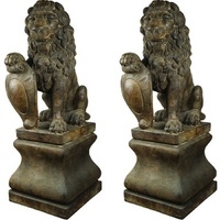 Henri Lion & Pedestal Stone Staues X 2