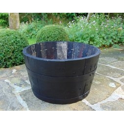 24" Dark Stained Finish Oak Tub Half-Barrel