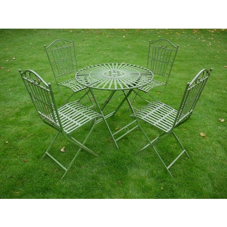 Green Strapped Metal 4 Seat Dining Set