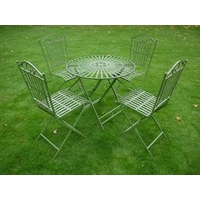 Green Strapped Metal 4 Seat Dining Set