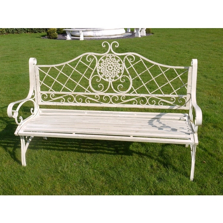Vintage Style Long Metal Garden Bench - Antique White