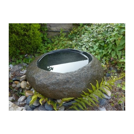 Natural Granite Boulder Basin Bird Bath - Small