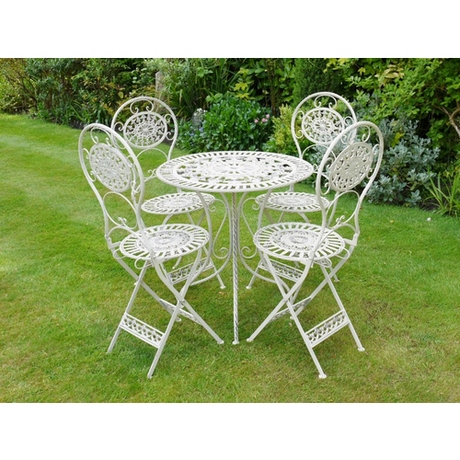 Metal Bistro Dining Set 4 Chairs - Cream