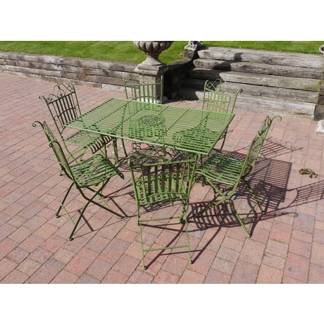 Green Strapped Metal 6 Seat Dining Set