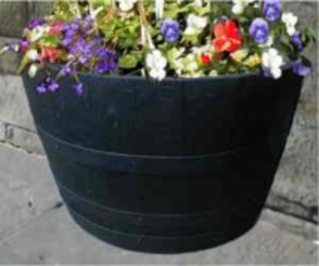 24" Half Moon Dark Stained Oak Tub Barrel Planter