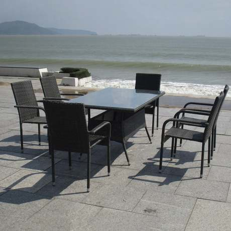 Rowlinsons Albany Rattan Rectangular Dining Set 6 Seater Grey