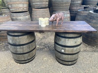 Barrel Bench Bar - 1 Bar Top + 2 Barrels Painted Black Hoops