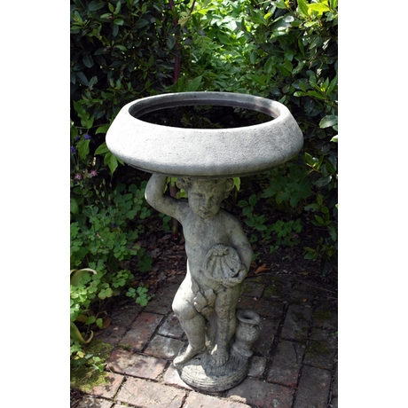 Cherub Stand Bird Bath Ornate Bowl - Cotswold Stone