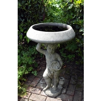 Cherub Stand Bird Bath Ornate Bowl - Cotswold Stone