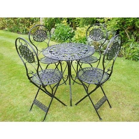 Metal Bistro Dining Set 4 Chairs - Black