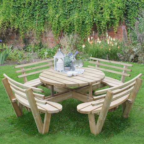 Circular Timber Picnic Table With Seat Backs