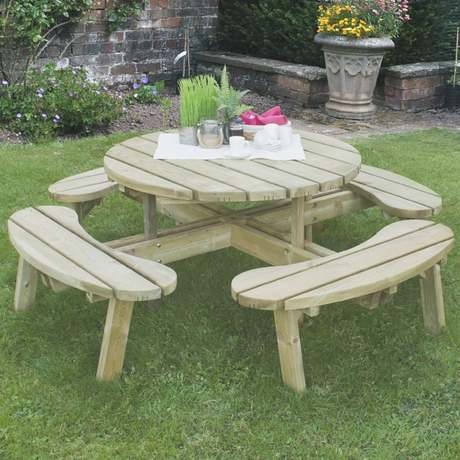 Large Circular Timber Picnic Table