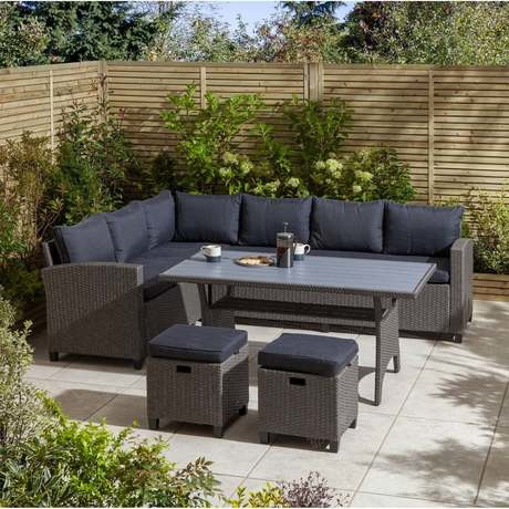 Rowlinsons Albany Rattan Garden Corner Sofa Dining Set Grey