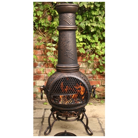 Barrel Garden Toledo Medium Cast Iron Bronze Chimenea With Grapes Motif 3 Sizes With Grill