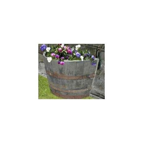 28" Half Moon Natural Finish Oak Tub Barrel Planter