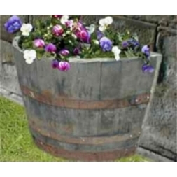 24" Half Moon Natural Finish Oak Tub Barrel Planter