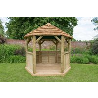 3M Premium Hexagonal Wooden Garden Gazebo with Thatched Roof-Green Lining