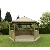 4.7m Premium Hexagonal Wooden Garden Gazebo with Timber Roof