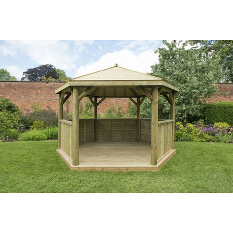 4m Premium Hexagonal Wooden Garden Gazebo with Timber Roof