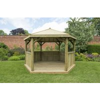 4m Premium Hexagonal Wooden Garden Gazebo with Timber Roof