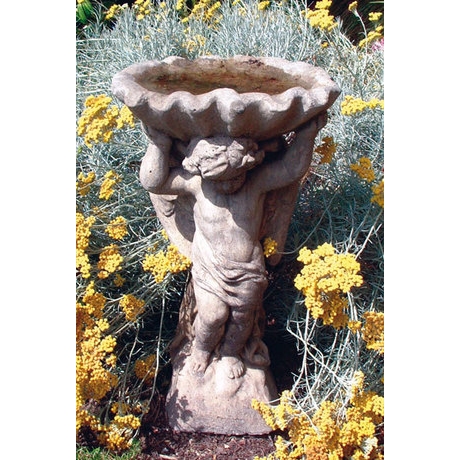 Angel With Shell Bird Bath - Cotswold Stone