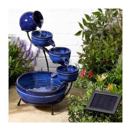 Ceramic Blue Neptune Cascading Solar Water Feature