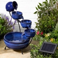 Ceramic Blue Neptune Cascading Solar Water Feature