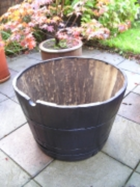 28" Dark Stained Finish Oak Tub Half-Barrel