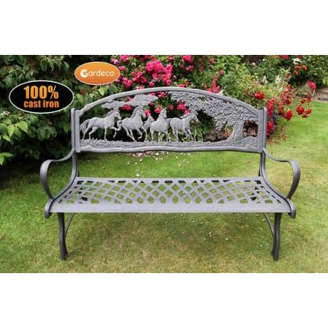 Countryside Cast Iron Bench With Horses & Tree Motive