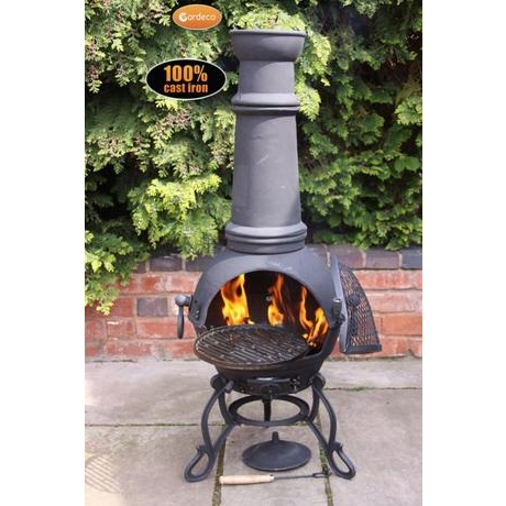 Toledo Large Cast Iron Chimenea With Grill - Black