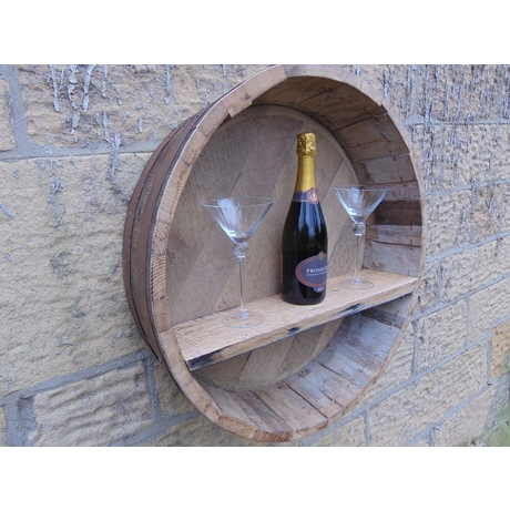 Shallow Wall Display Barrel With Bottle Shelf