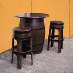 Oak Barrel Table With Stools