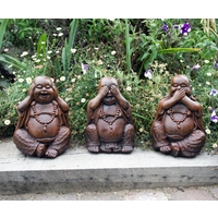Three Wise Buddha Stone Statues - Burnt Umber