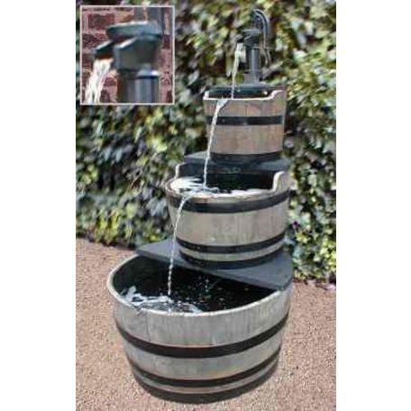 Oak Barrel Triple Cascade Water Feature