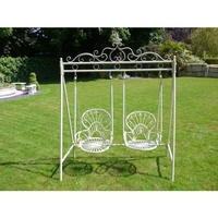 Two Chair Metal Garden Swing Seat - Cream