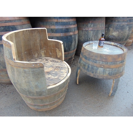 Whisky Barrel Chair & Barrel Coffee Table Set
